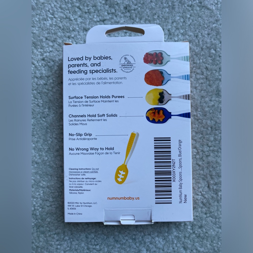 NumNum Baby Silicone Spoons Set for 6+ Months, BPA-Free, 2 Pack Blue/Orange - Picture 2 of 8